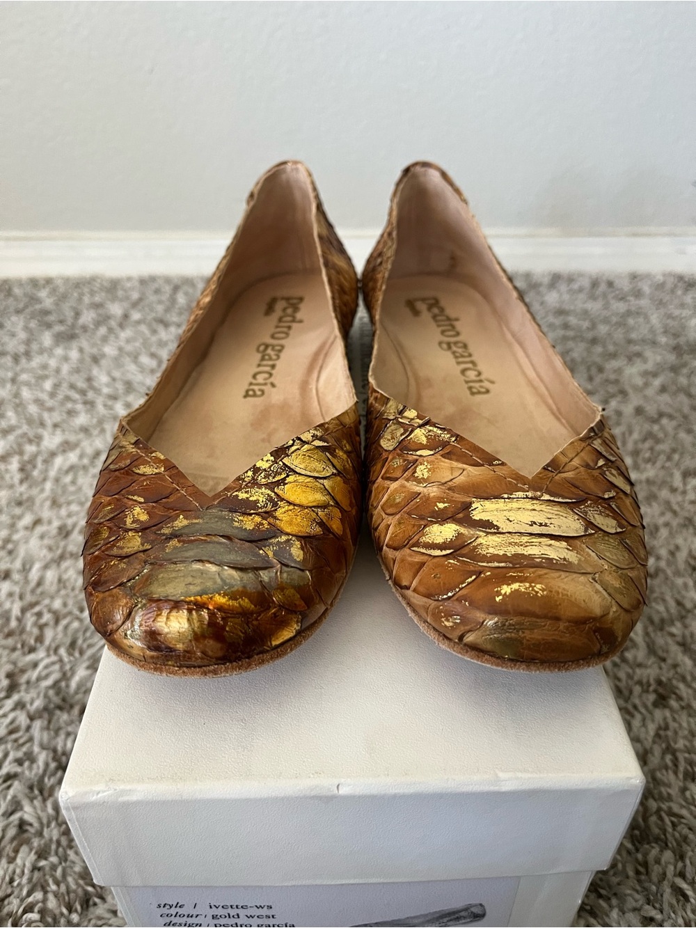 Pedro Garcia Gold & Brown Python Ivette Ballet Flats Women's Size 38/8 US - Picture 3 of 12